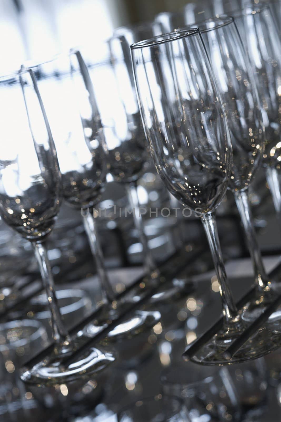 Empty glasses lined up.