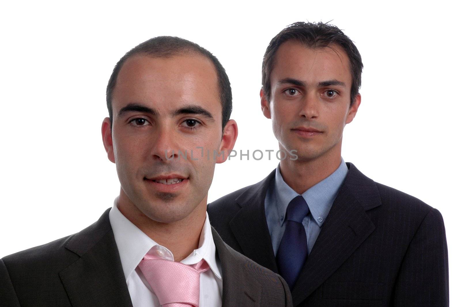 two young business men portrait isolated on white