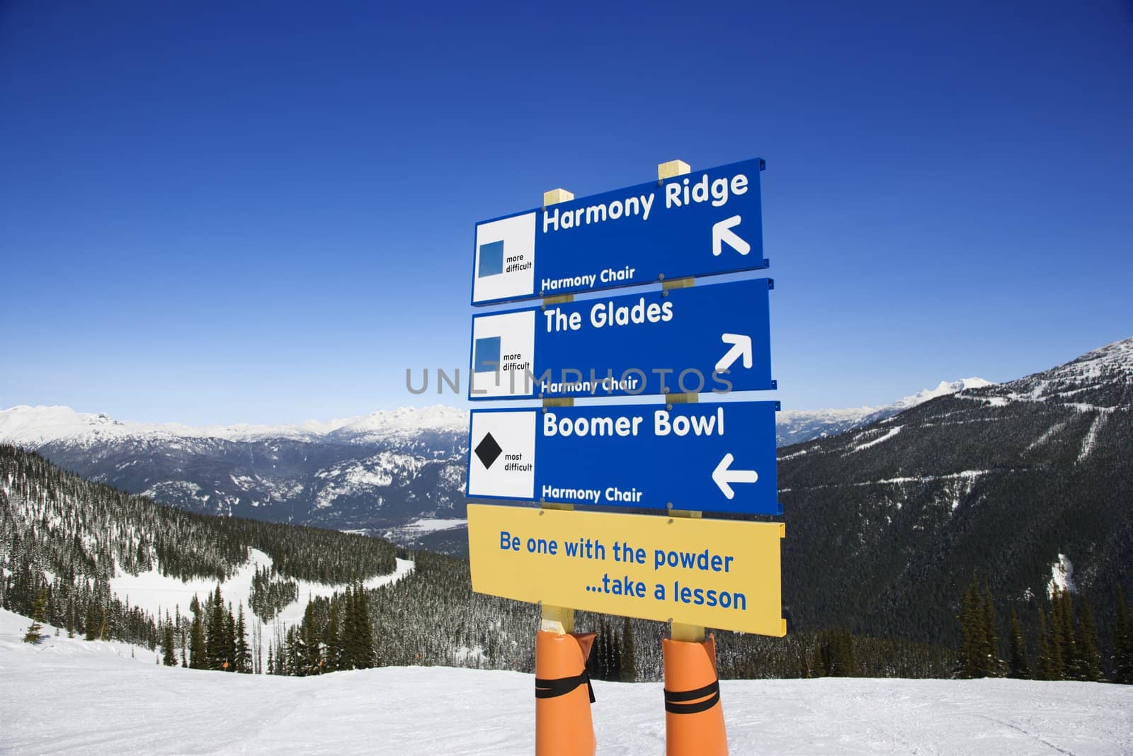 Ski resort trail direction signs. by iofoto