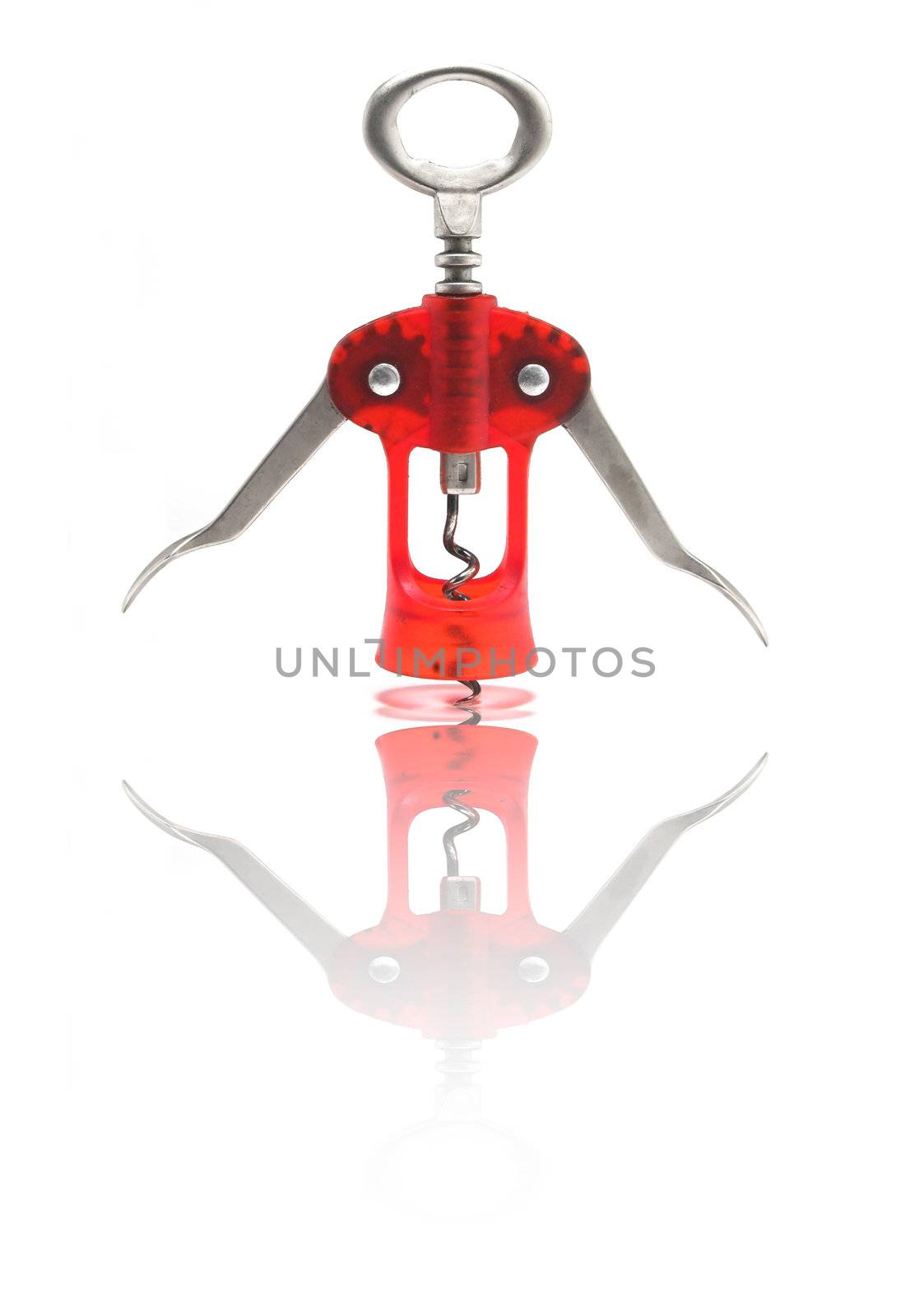 Corkscrew in a white background with reflection