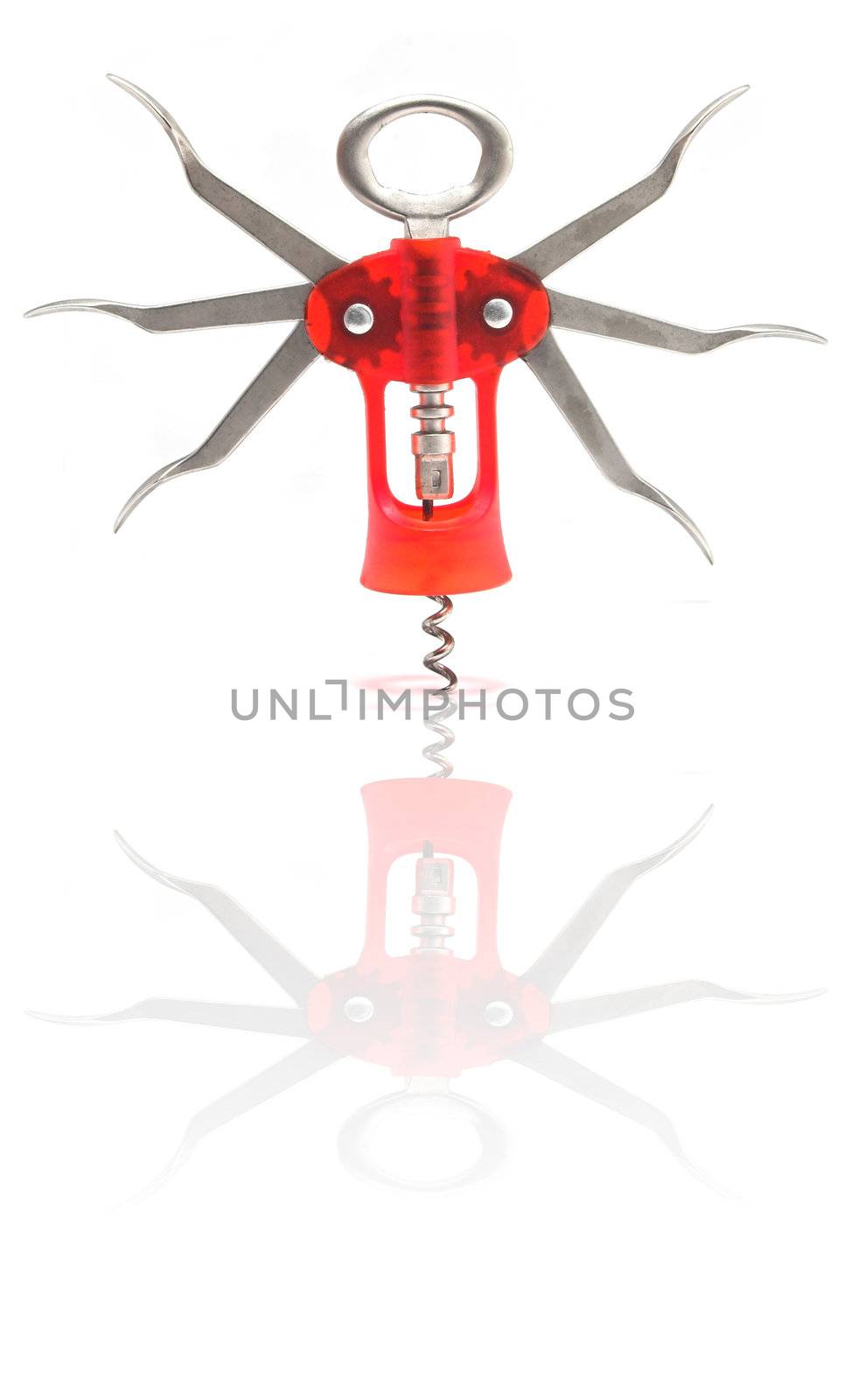 Corkscrew isolated in a white background with reflection