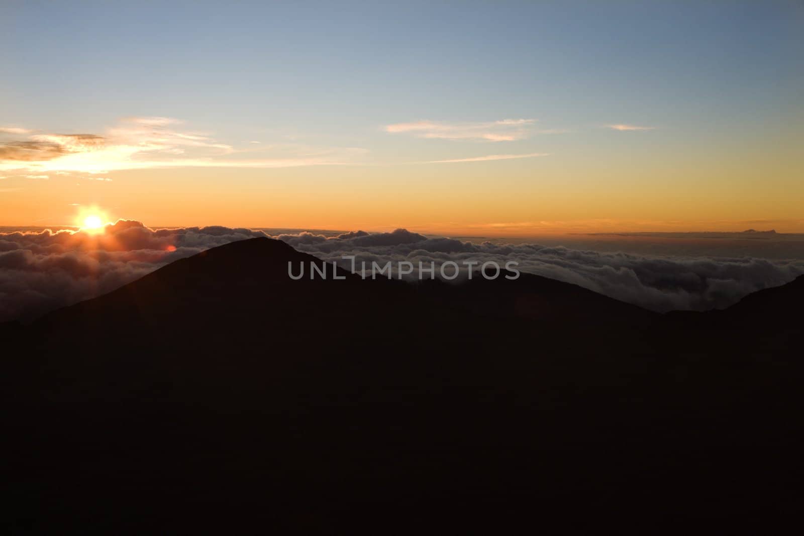 Shot of sunrise in Haleakala National Park in Maui, Hawaii.