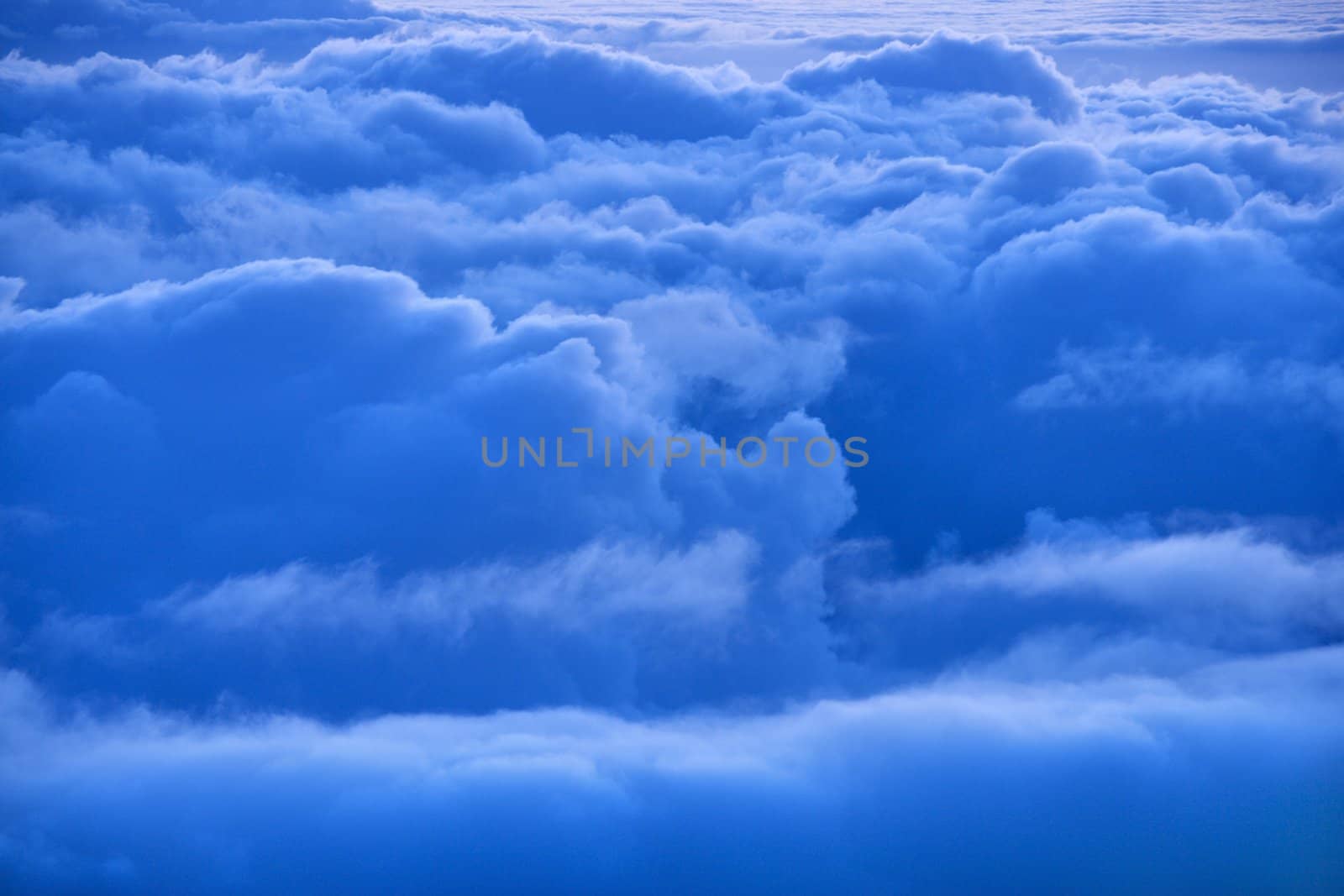 Aerial of blue clouds in Haleakala National Park, Maui, Hawaii.