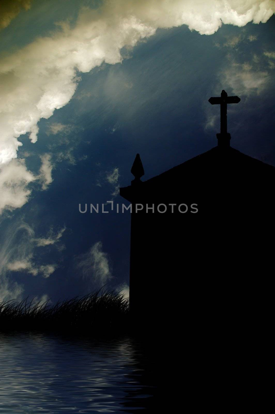 christian church silhouette and the clouds
