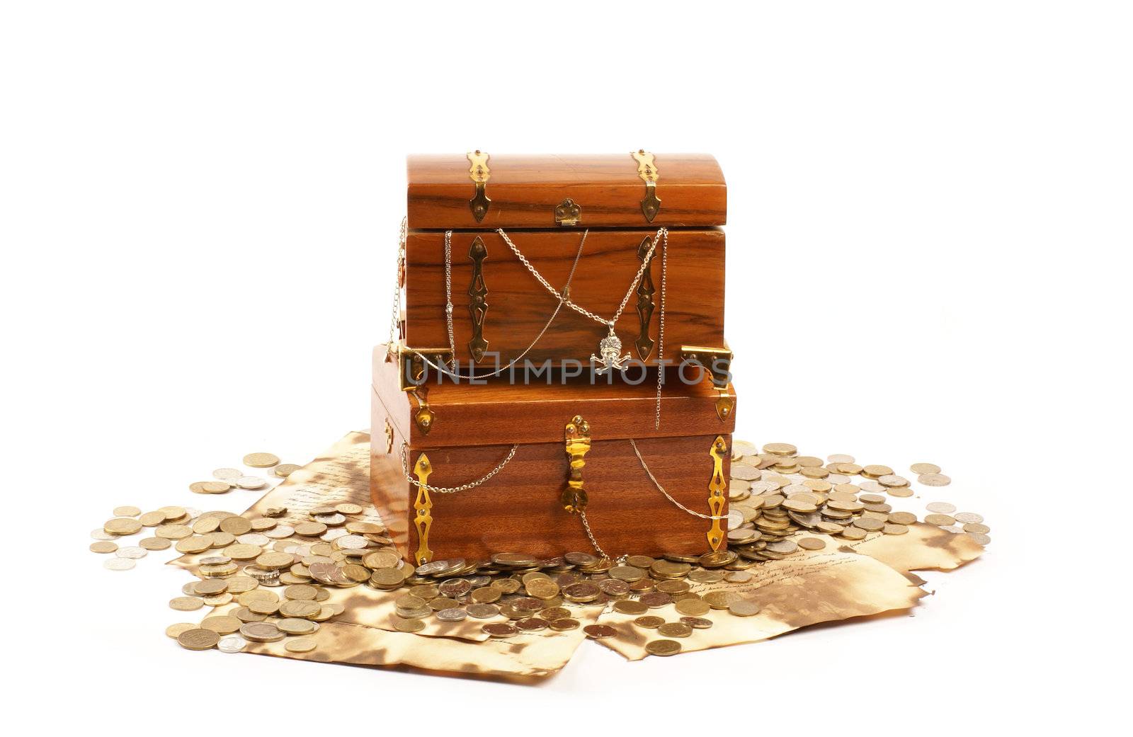 Treasure chest isolated on white background               