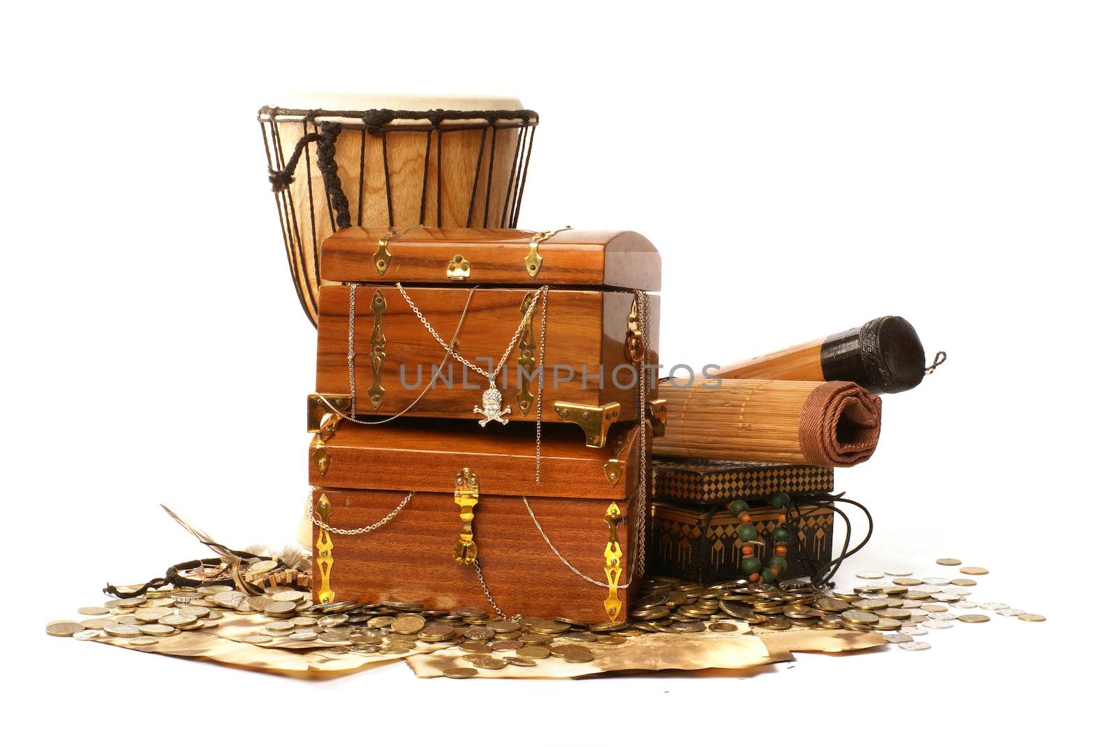 Treasure chest isolated on white background               