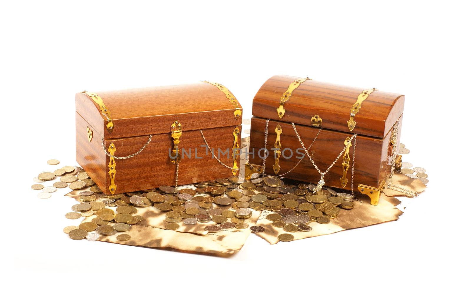 Treasure chests isolated on white background               