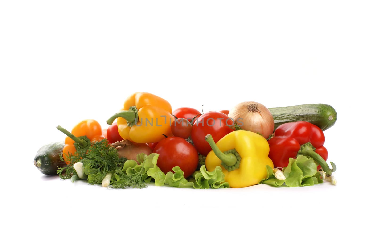 Different fresh tasty vegetables isolated on white background             