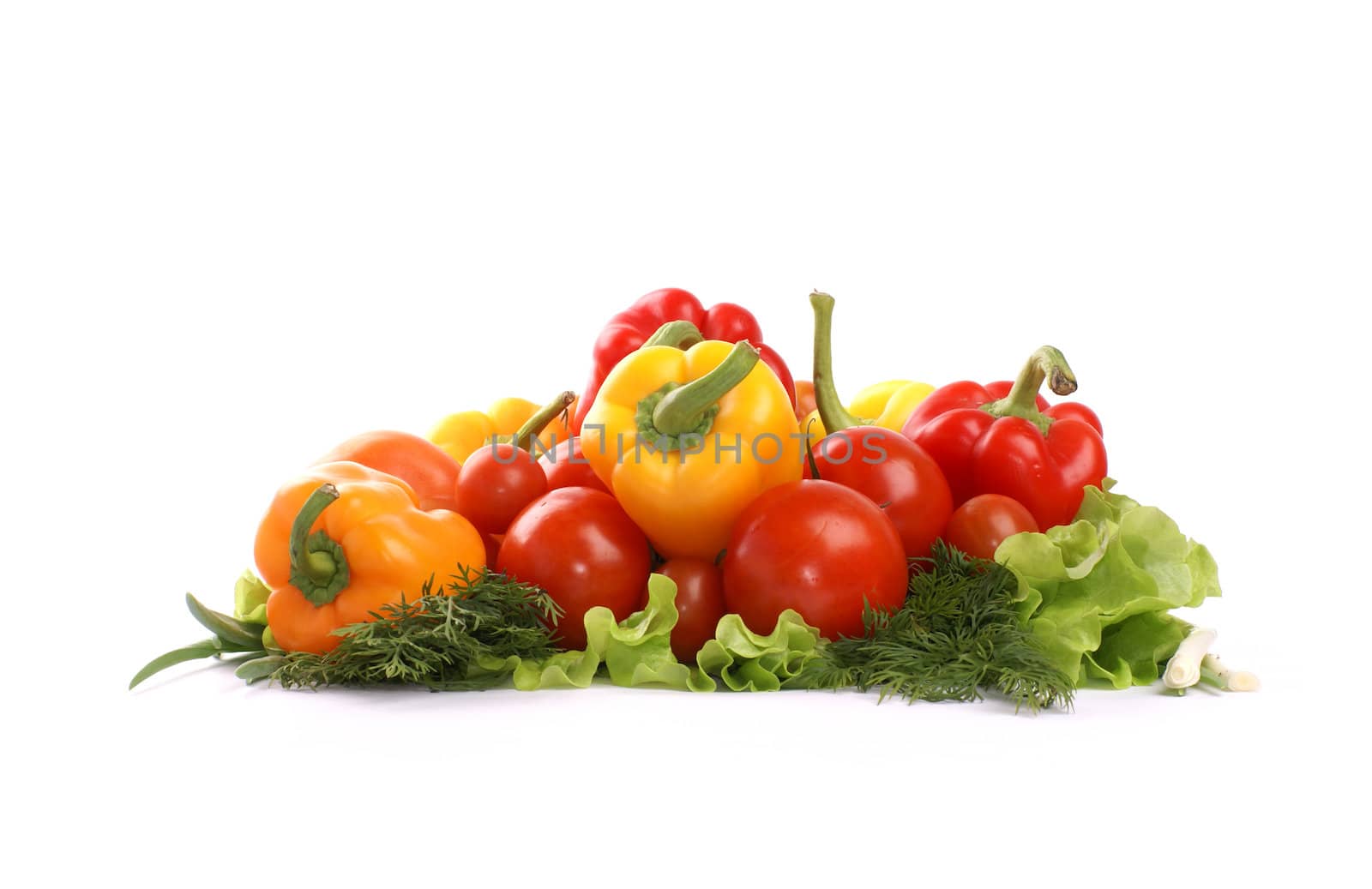 Different fresh tasty vegetables isolated on white background             