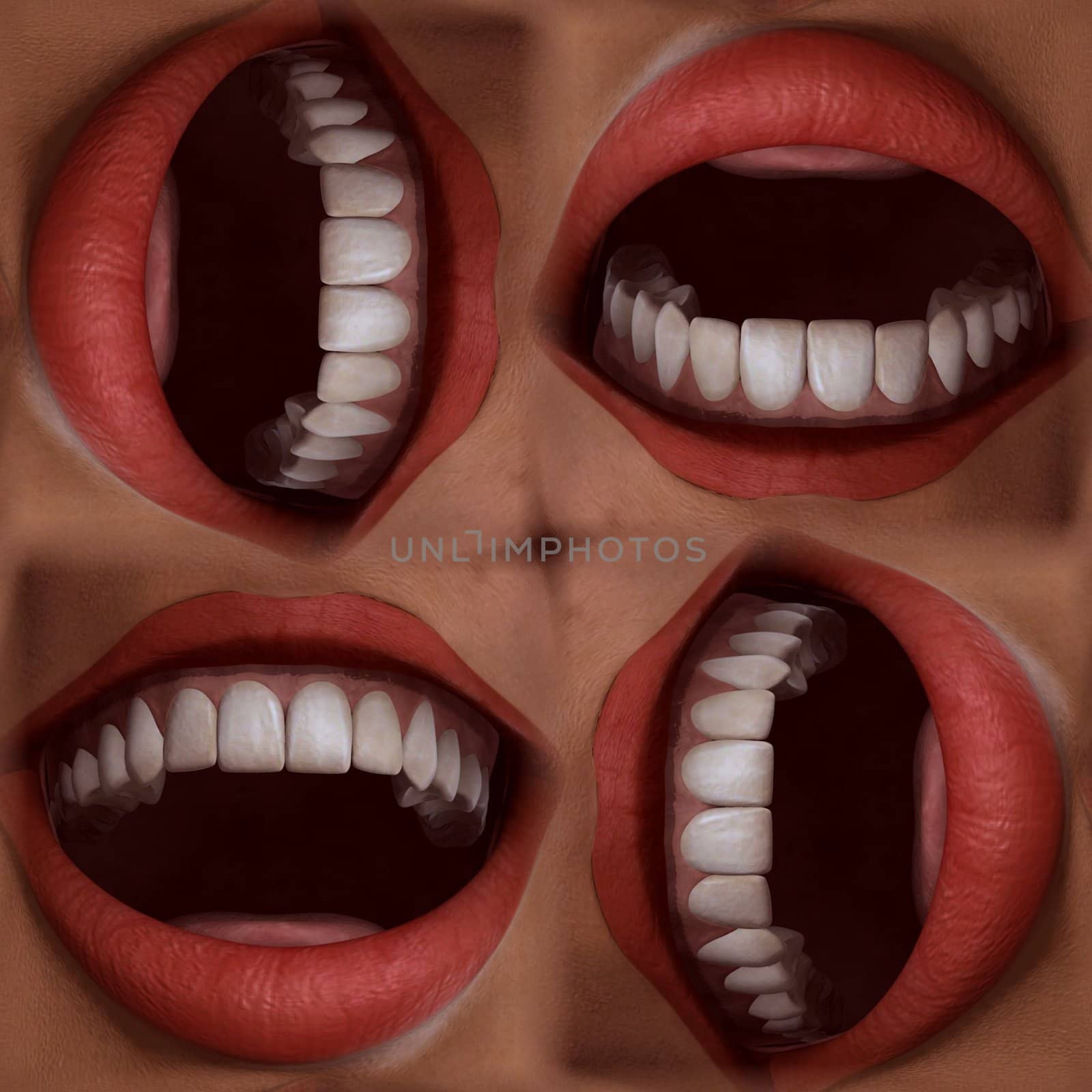 A seamless tile pattern background made out of funny smiling mouths.
