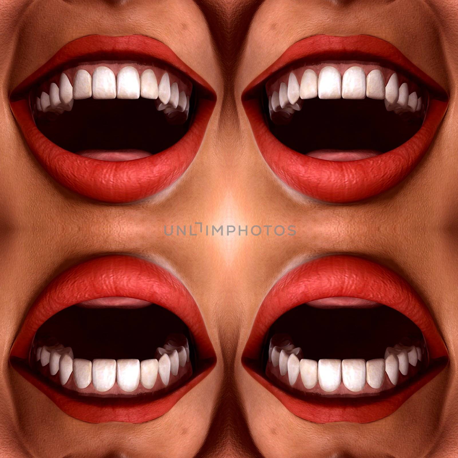 A seamless tile pattern background made out of funny smiling mouths.