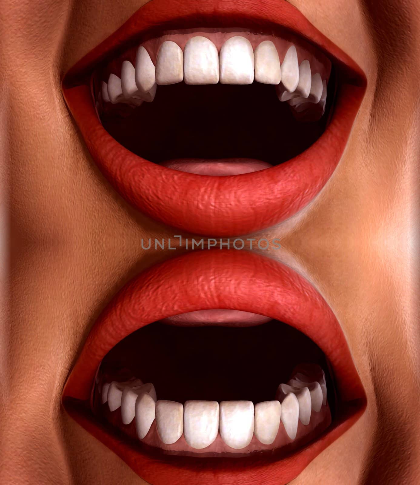 A seamless tile pattern background made out of funny smiling mouths.