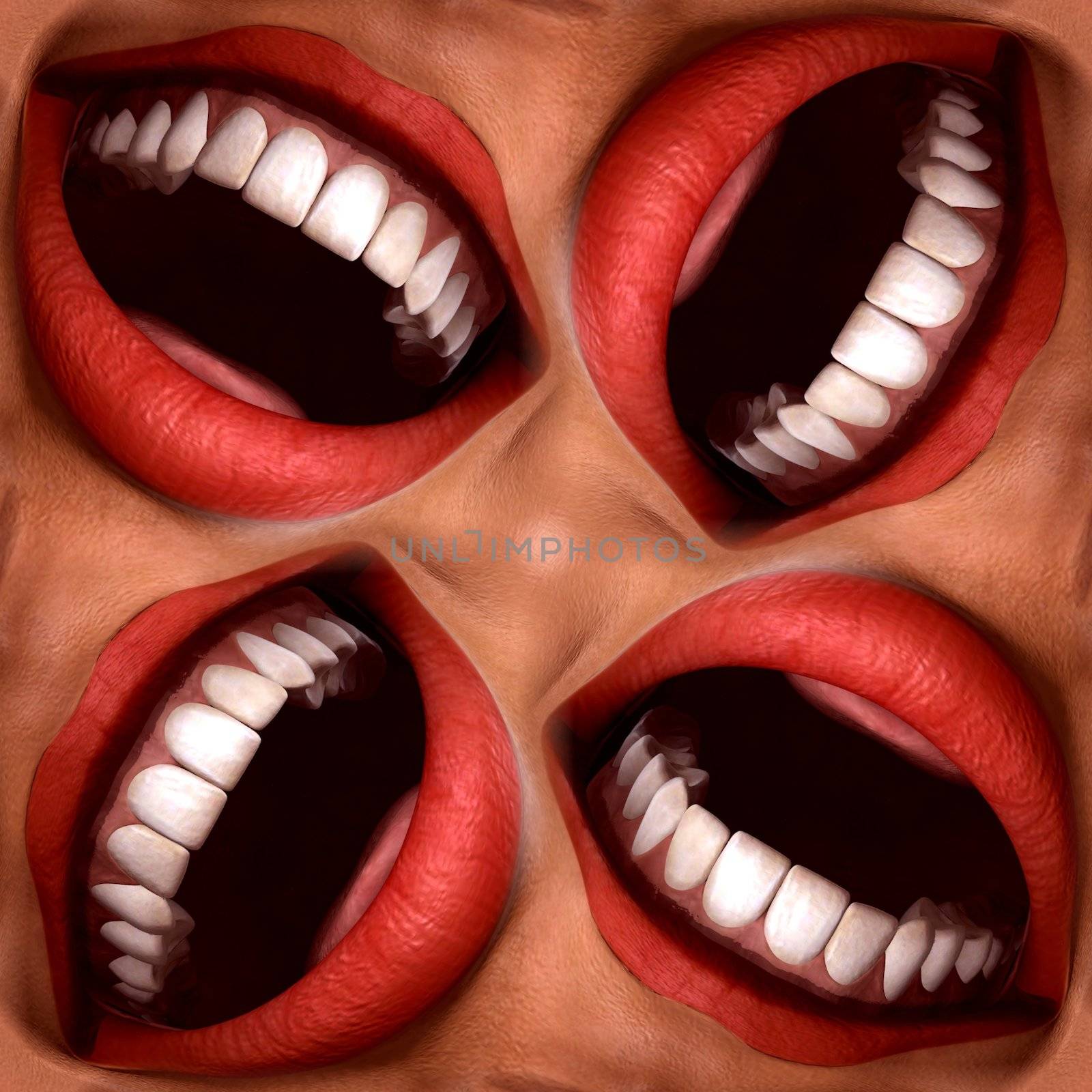 A seamless tile pattern background made out of funny smiling mouths.