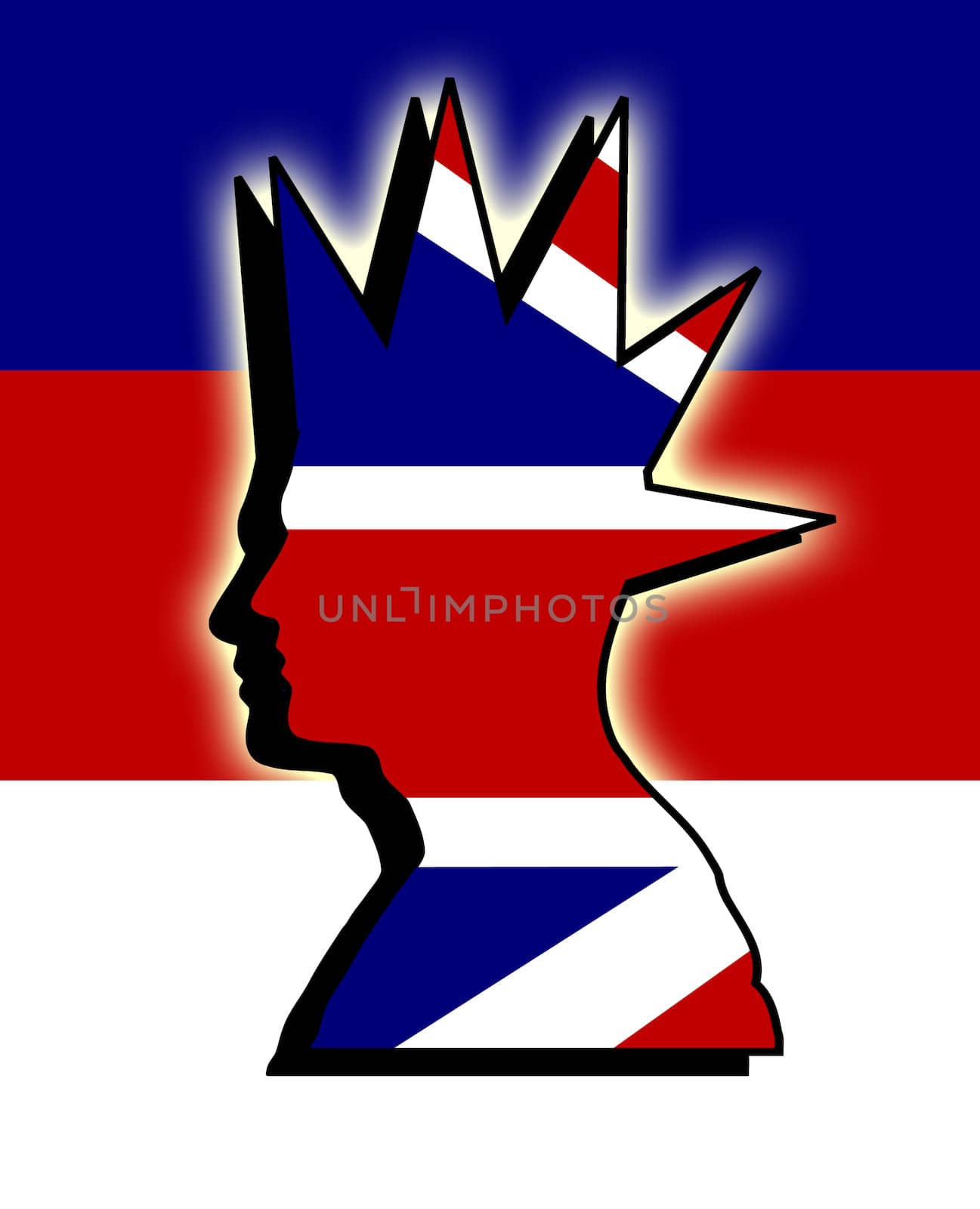 A profile of a punk head with the UK flag within the head..