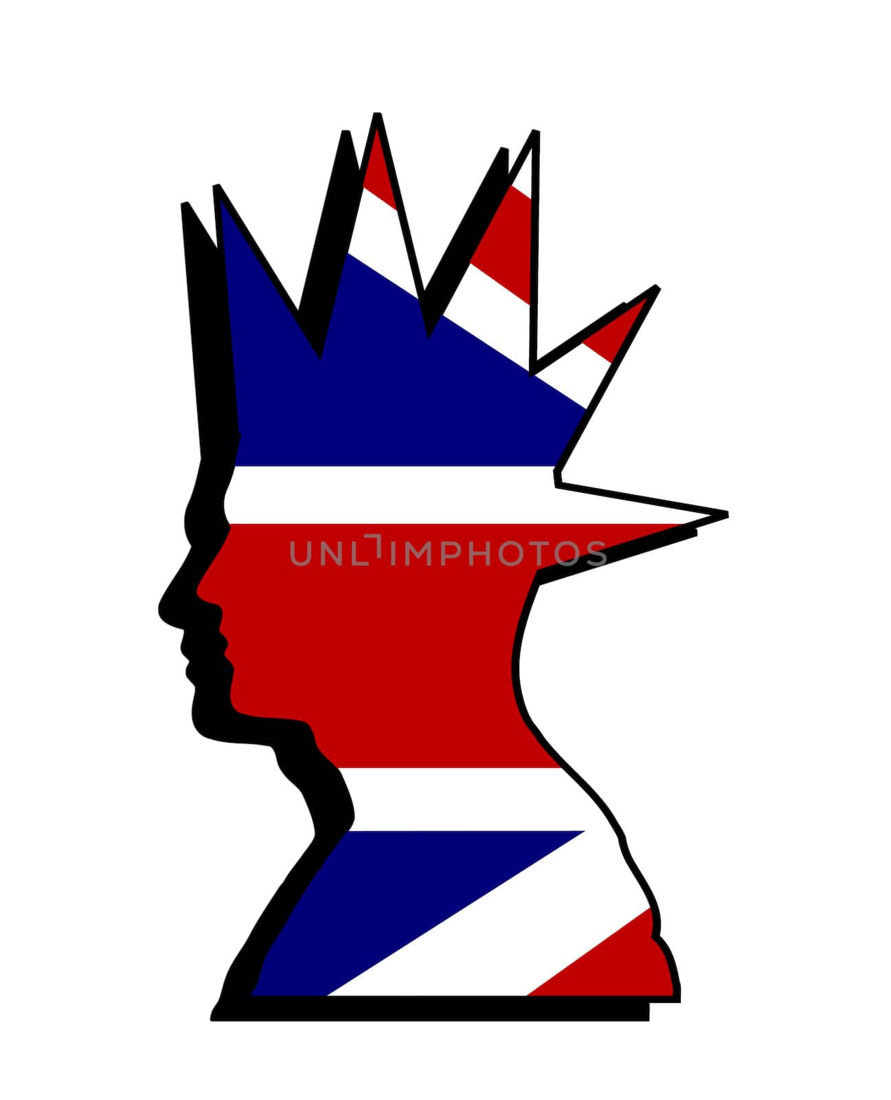 A profile of a punk head with the UK flag within the head..