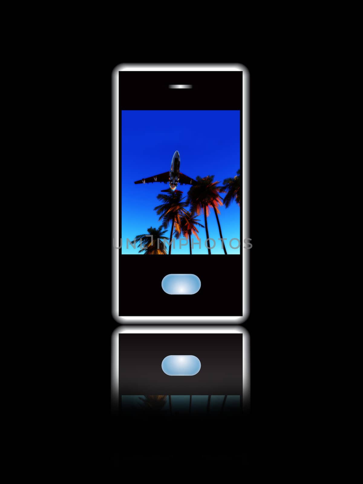 A posh mobile phone with a image of a tropical scene.