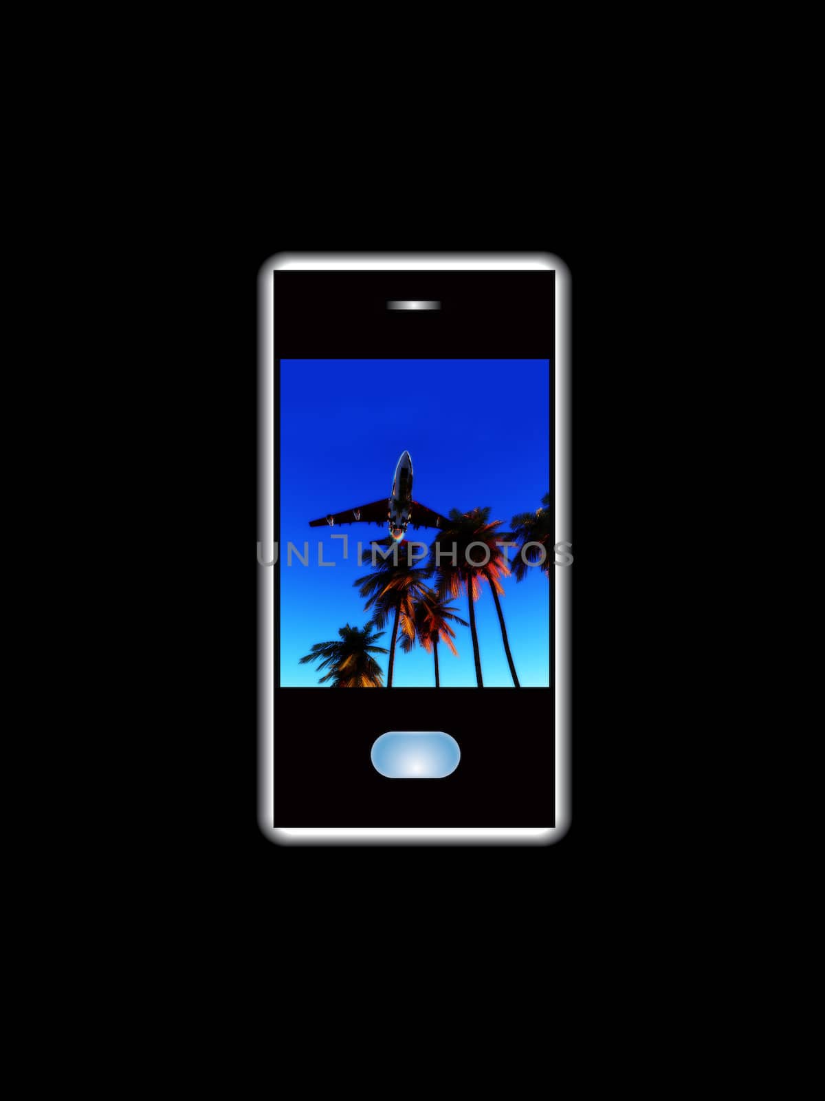 A posh mobile phone with a image of a tropical scene.