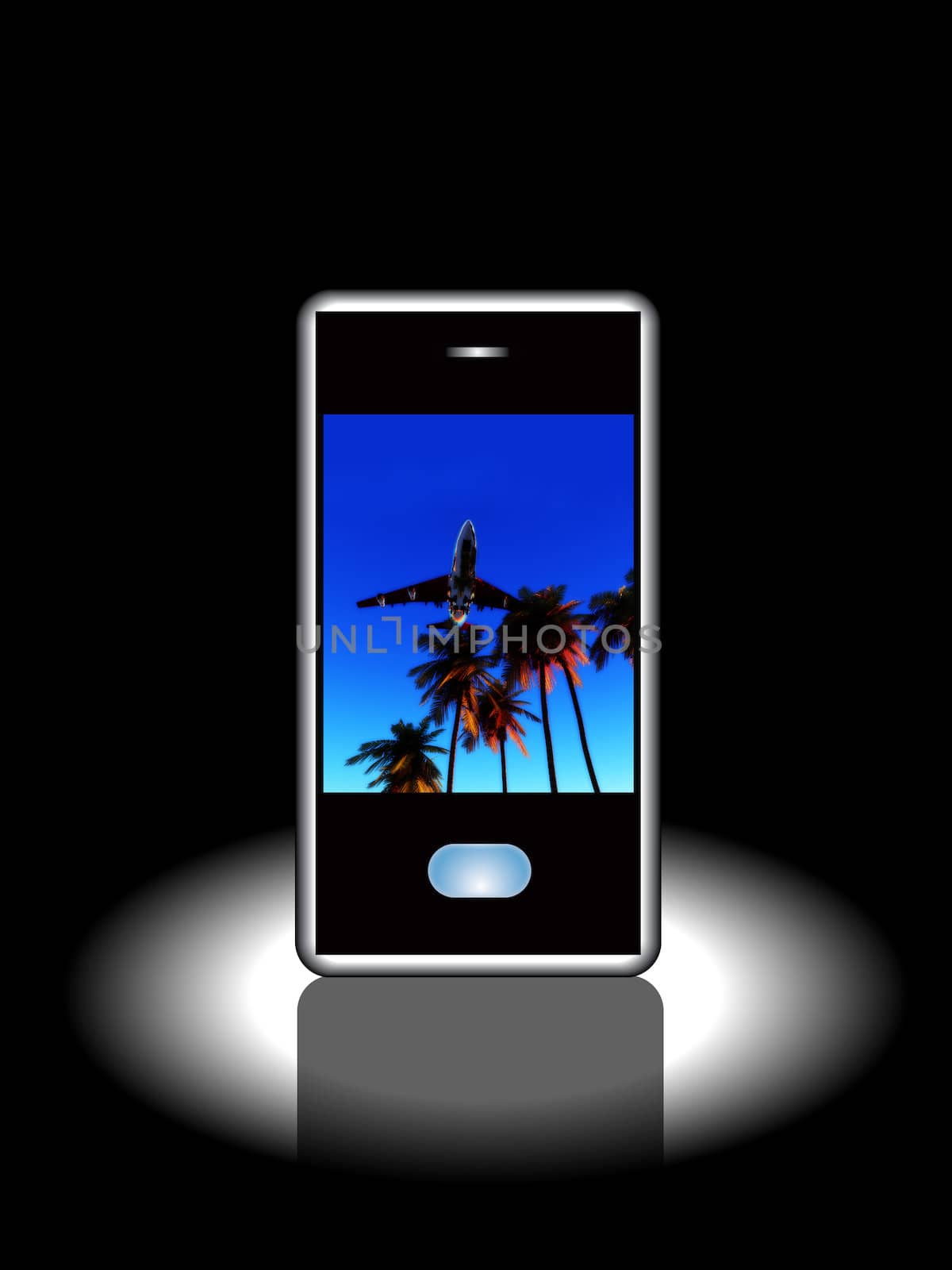 A posh mobile phone with a image of a tropical scene.