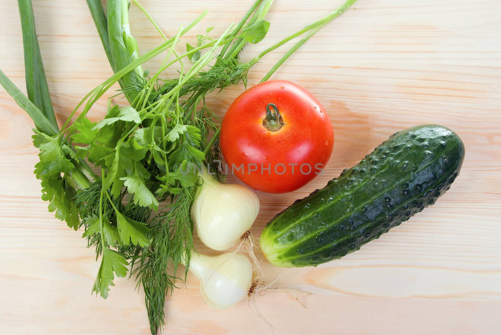  Fresh and vegetable On a wooden board