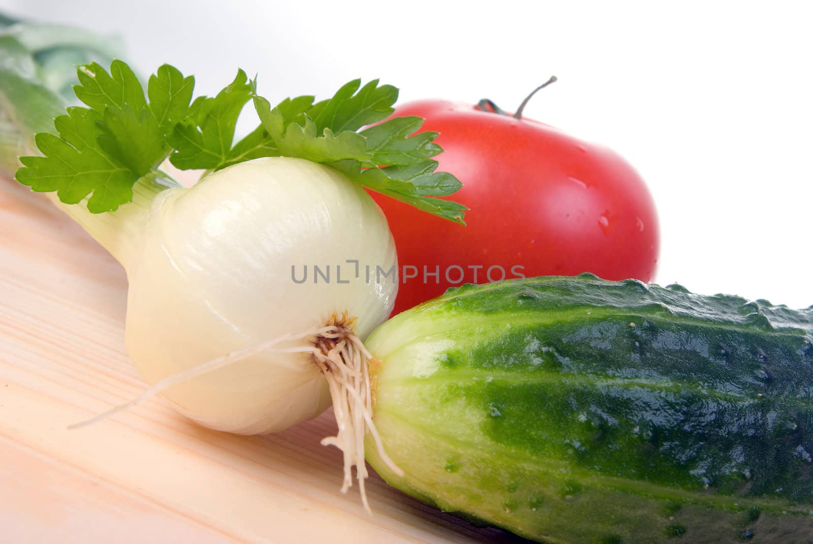 Green onions, cucumber and tomato