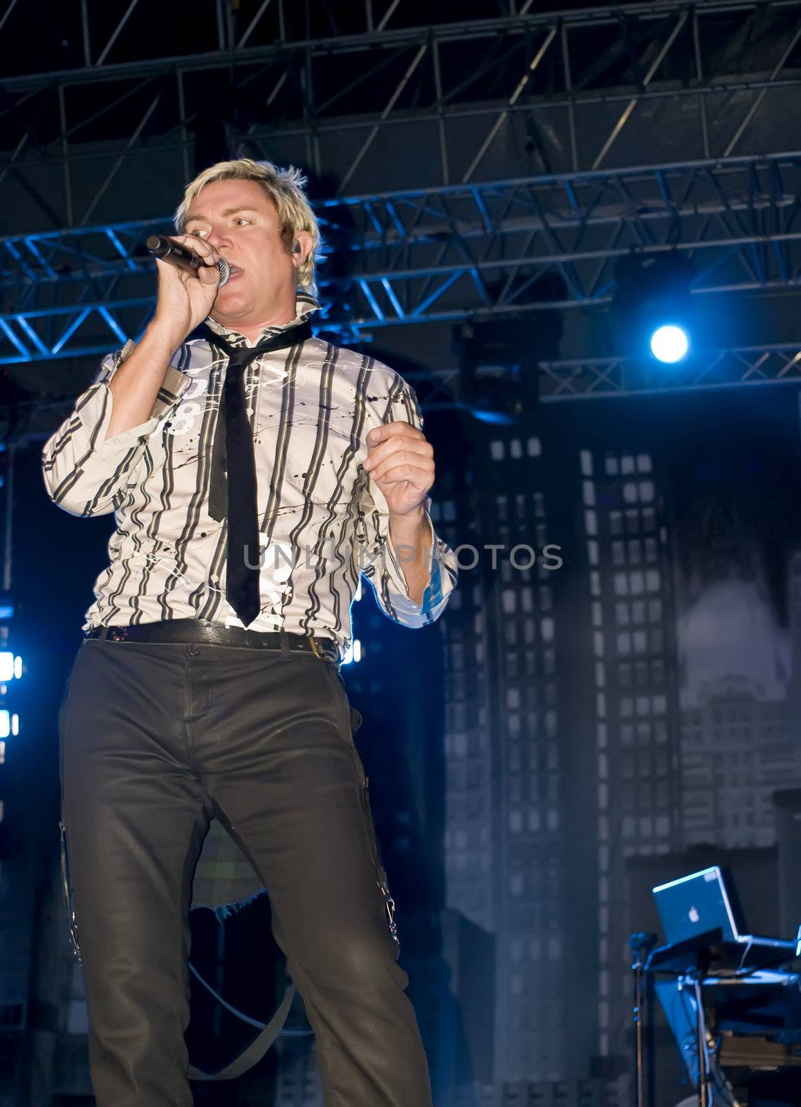Duran Duran frontman and vocalist Simon Le Bon live on stage in Malta on 26th July 2008 during Red Carpet Massacre Tour