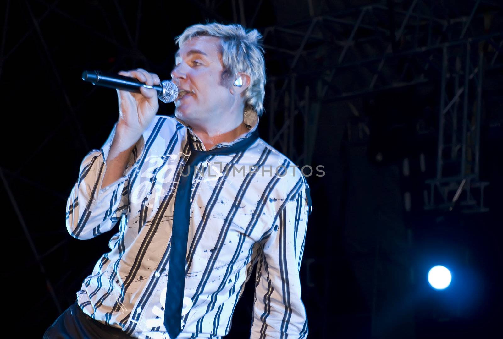 Duran Duran frontman and vocalist Simon Le Bon live on stage in Malta on 26th July 2008 during Red Carpet Massacre Tour