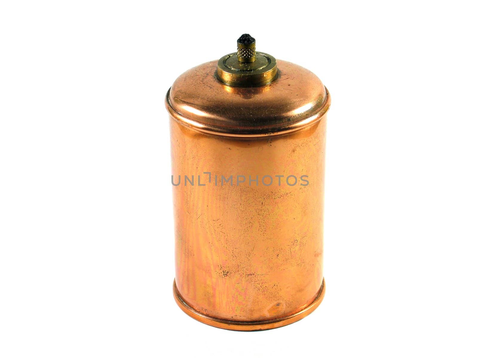 Antique copper oil lamp isolated on white