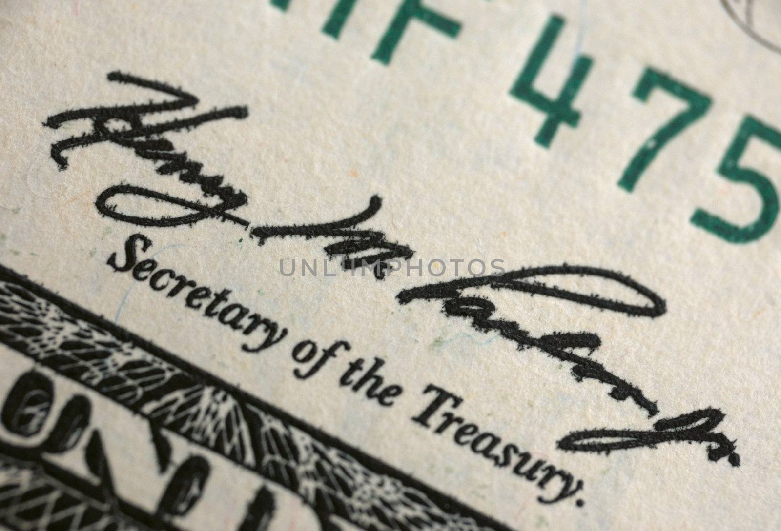 macro of 100 dollar bill - sign of secretary