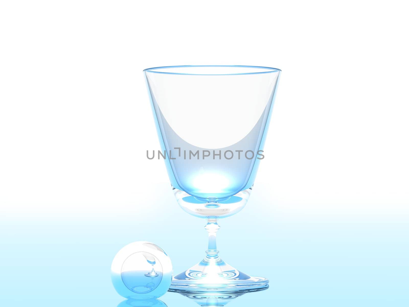 High Resolution rendered 3D glass and a glass ball
