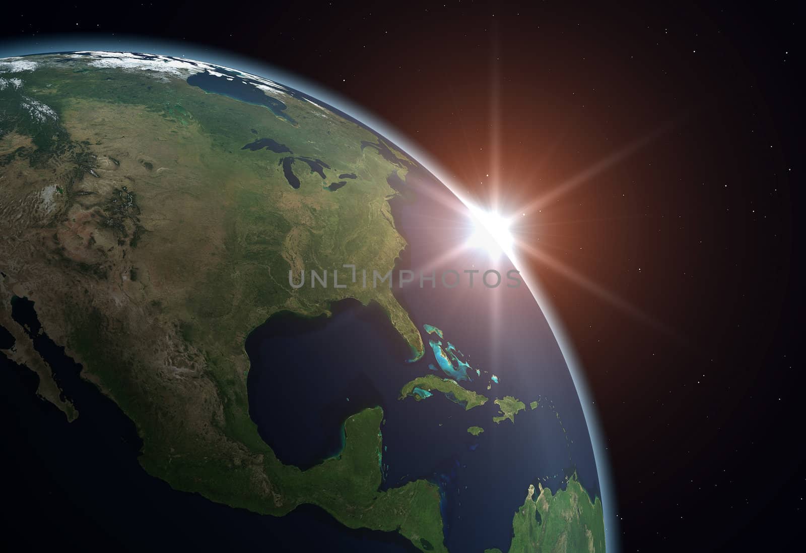 Beautiful Planet Earth. Sun rising over North America.