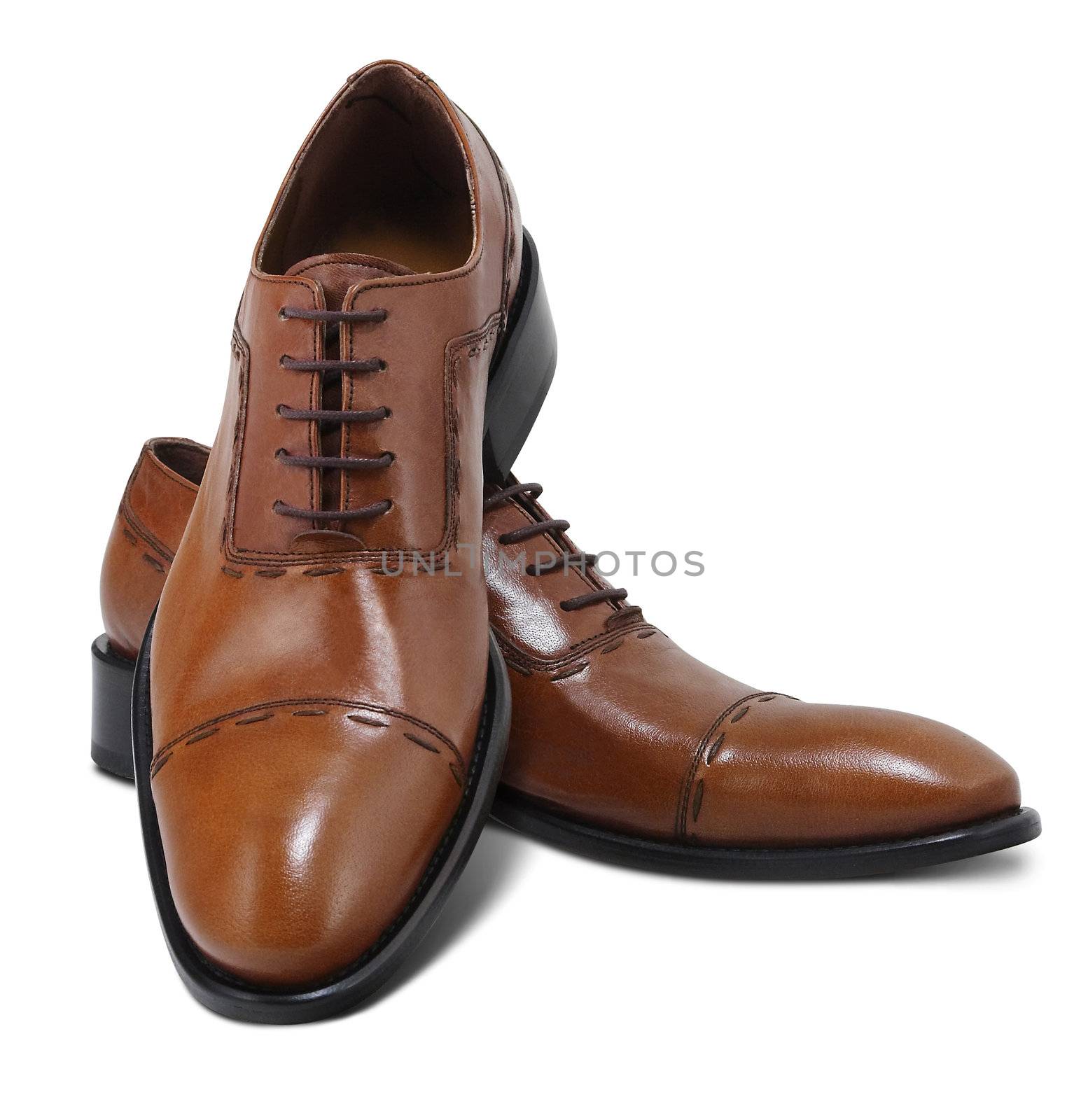 Brown leather executive shoes. Clipping path included.