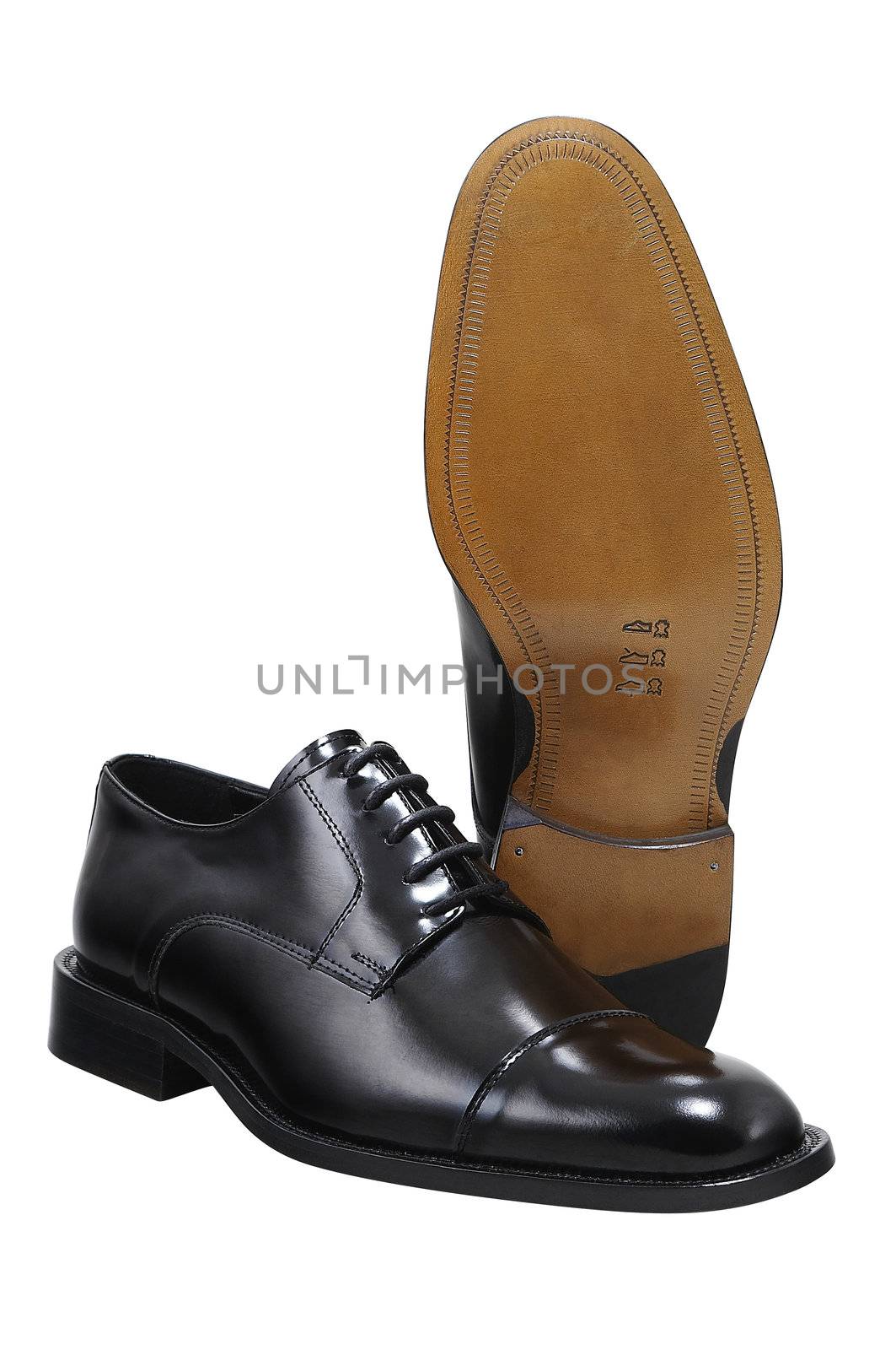 Black leather executive shoes. Clipping path included.