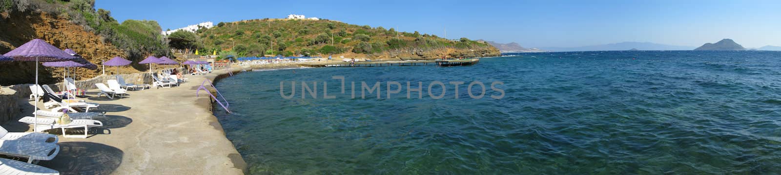 Beautiful seaside scene from Aegean sea. Hi-resolution panorama.