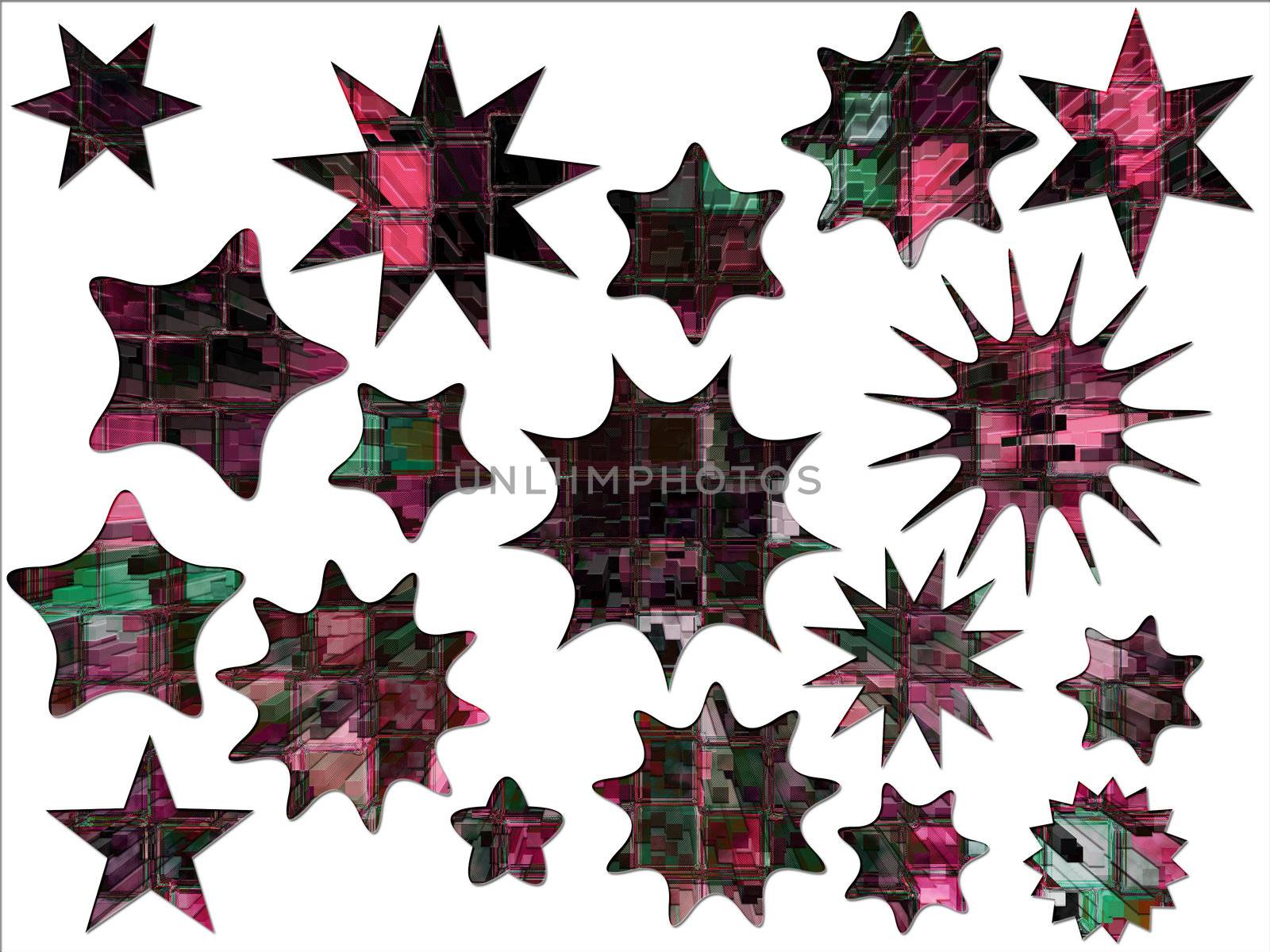 Digital High Rise Buildings Abstract Stars and Special Offer Stickers