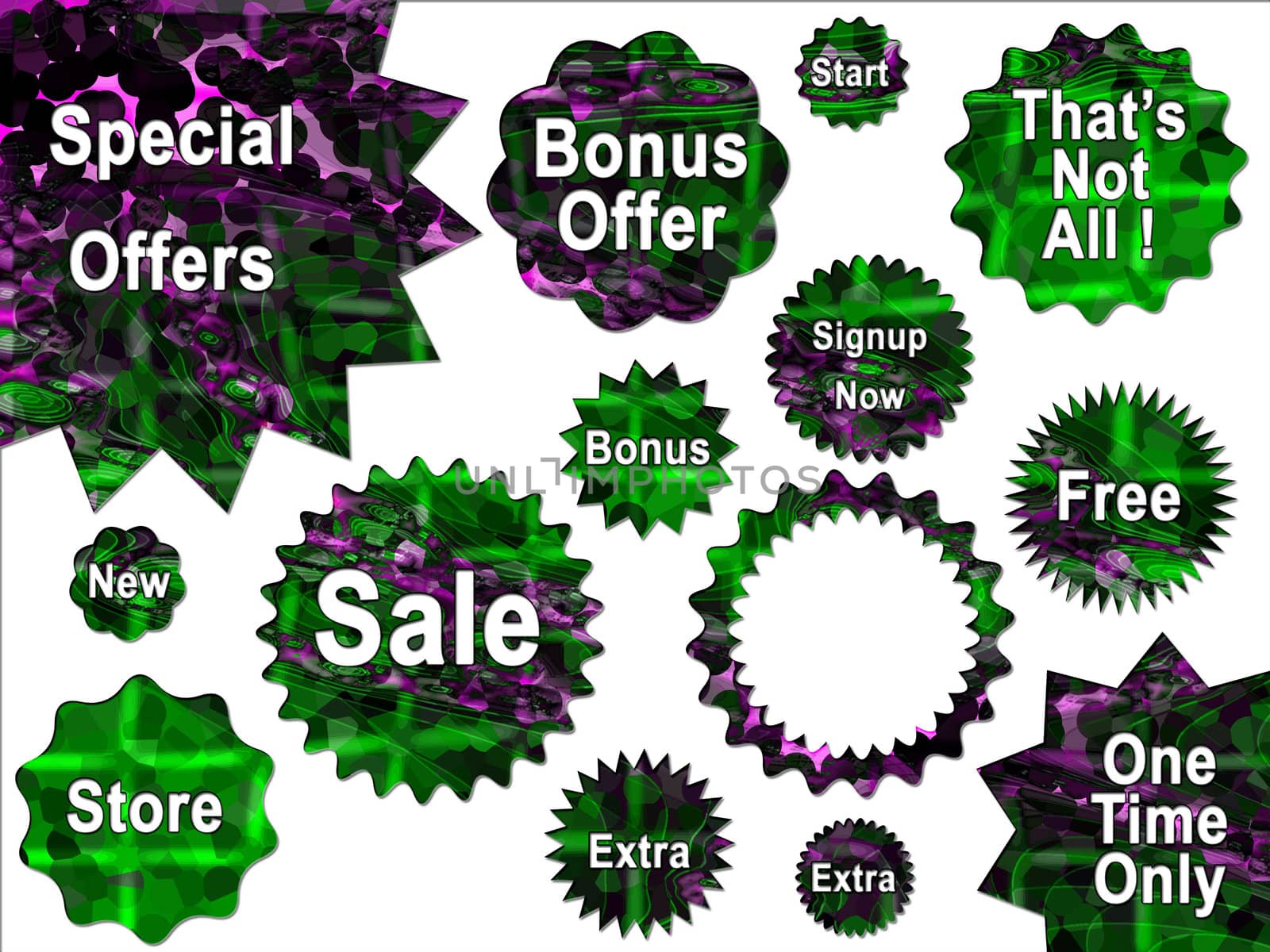 Green and Purple Special Offer Sale Stickers for Website