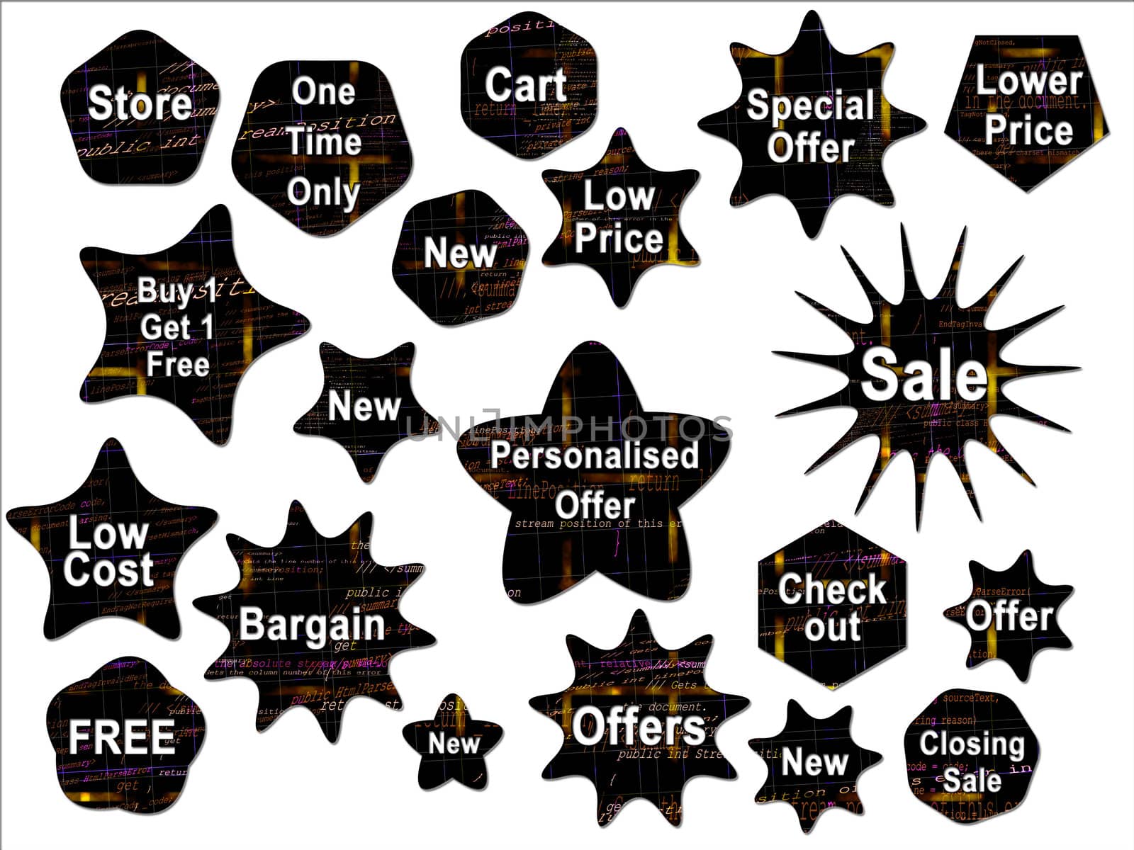 Orange and Yellow Programming Code Source For Sale Special Price Button Shapes