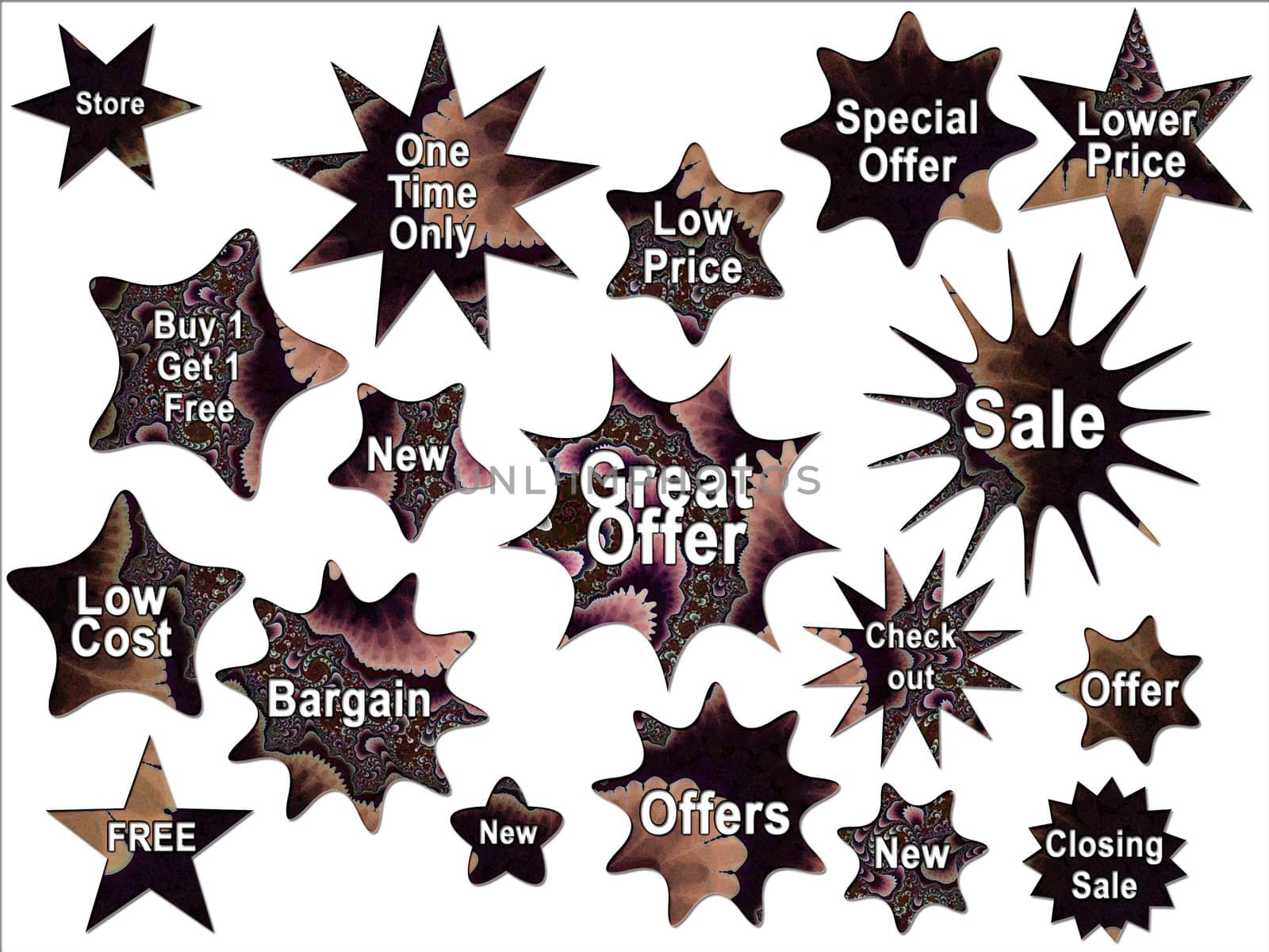 Retro 50s Style Brown Special Offer Tags and Star Stickers