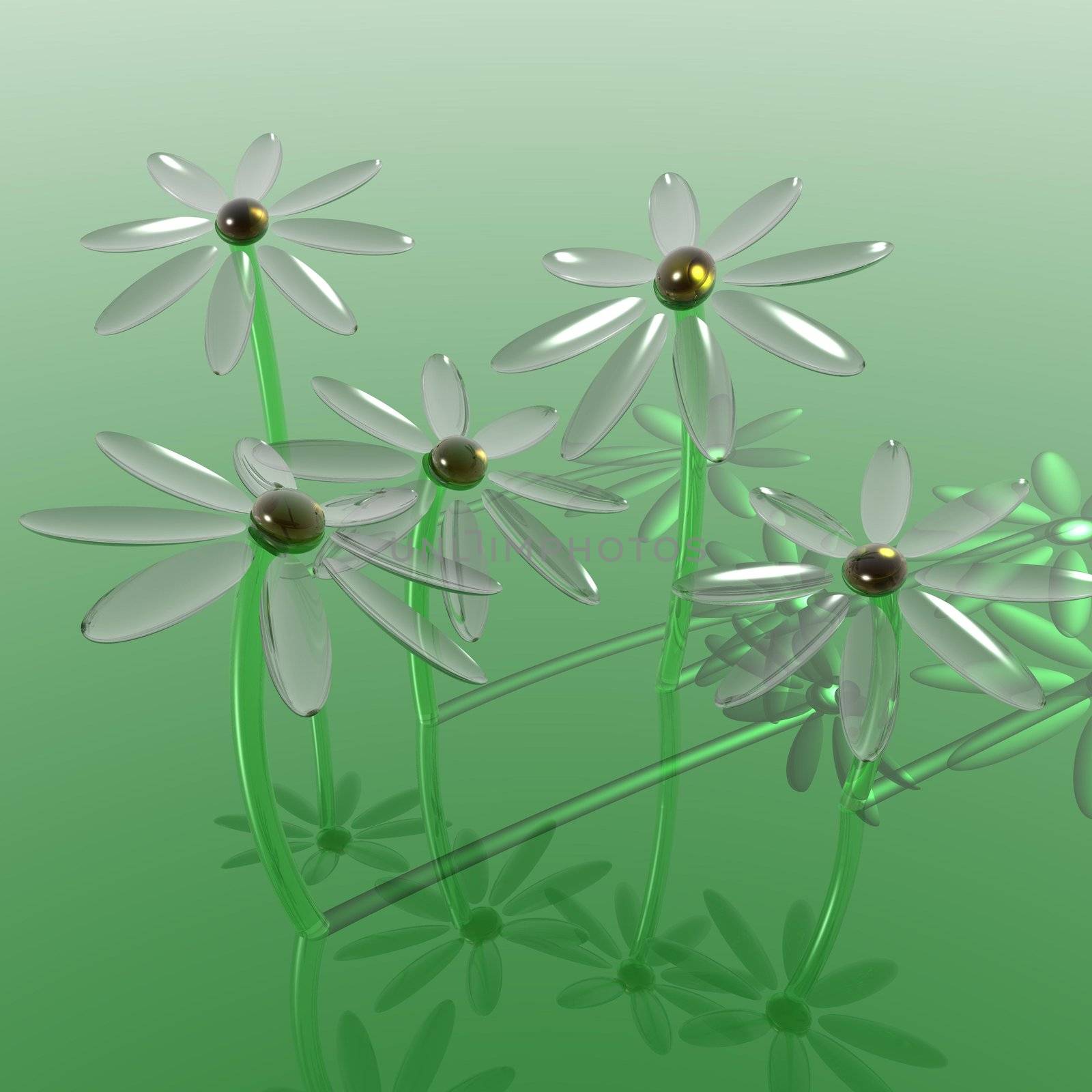 Glass daisies grown inside a virtual world