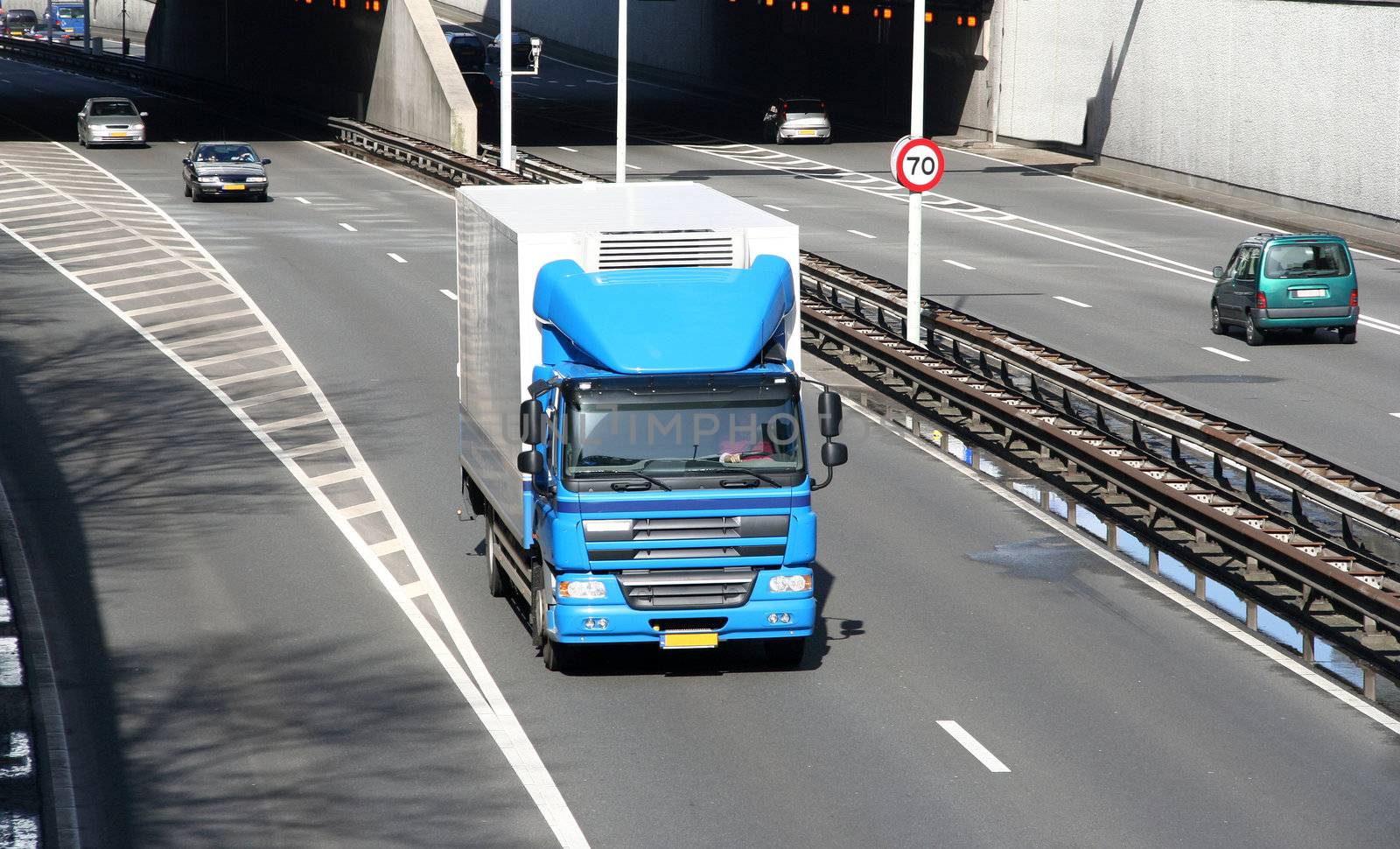 Truck driving on the freeway