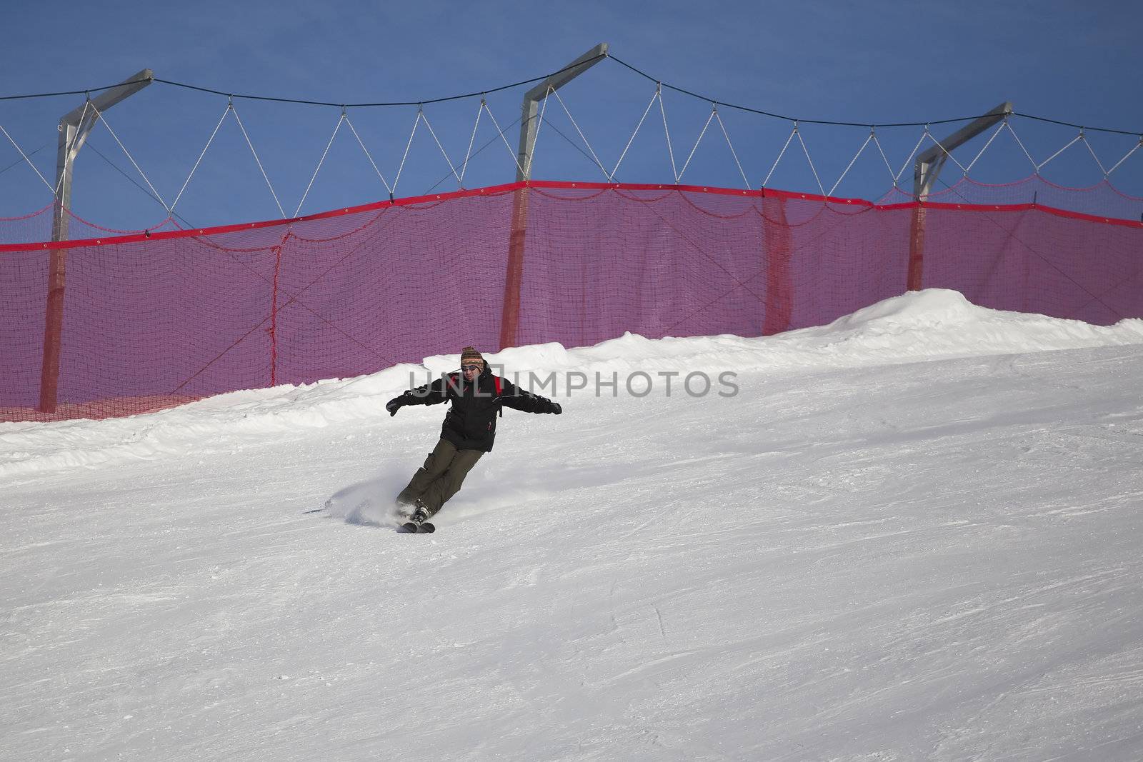 man skiing on the slope - italian dolomites