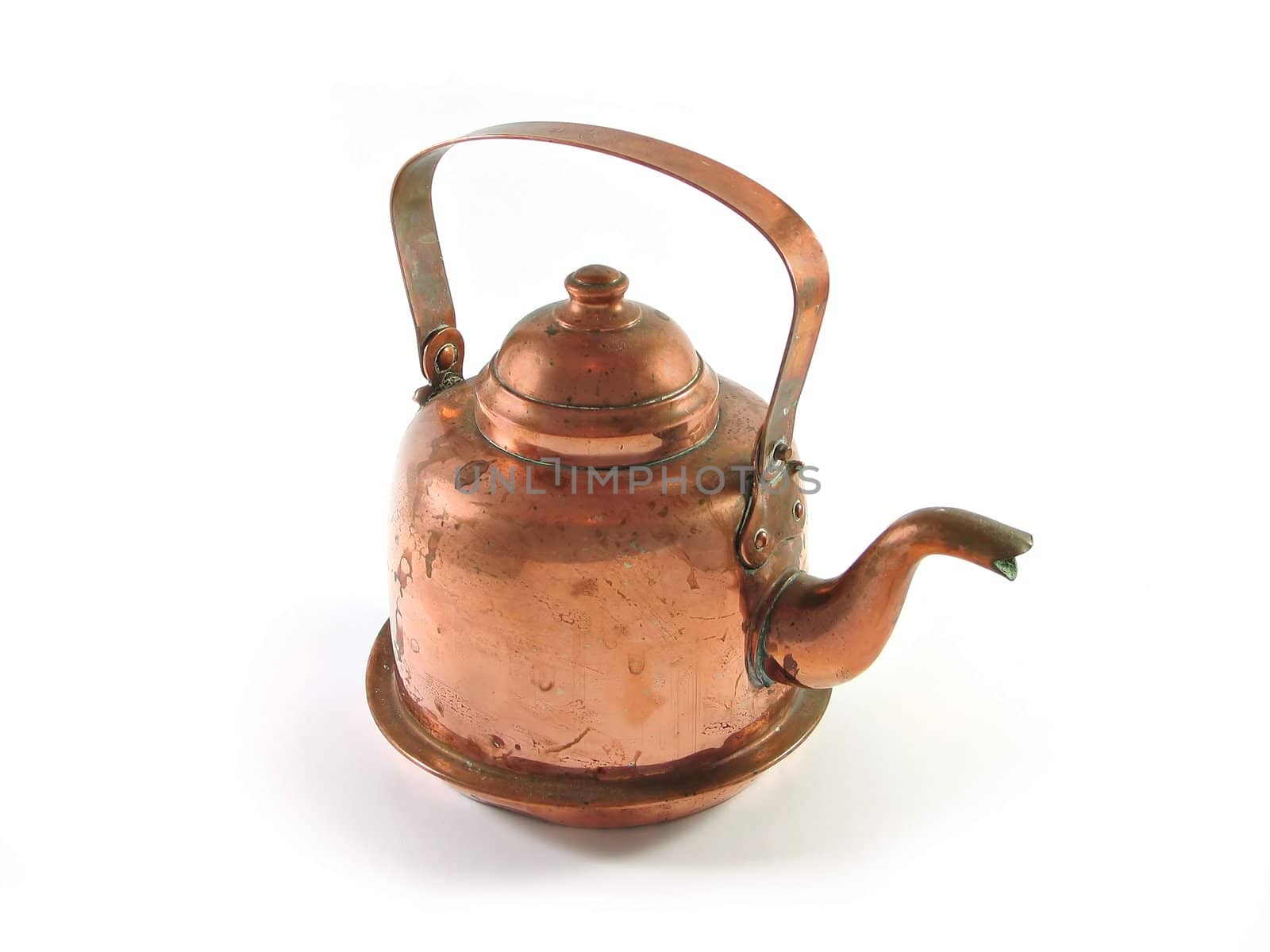 Antique copper brass kettle isolated on white