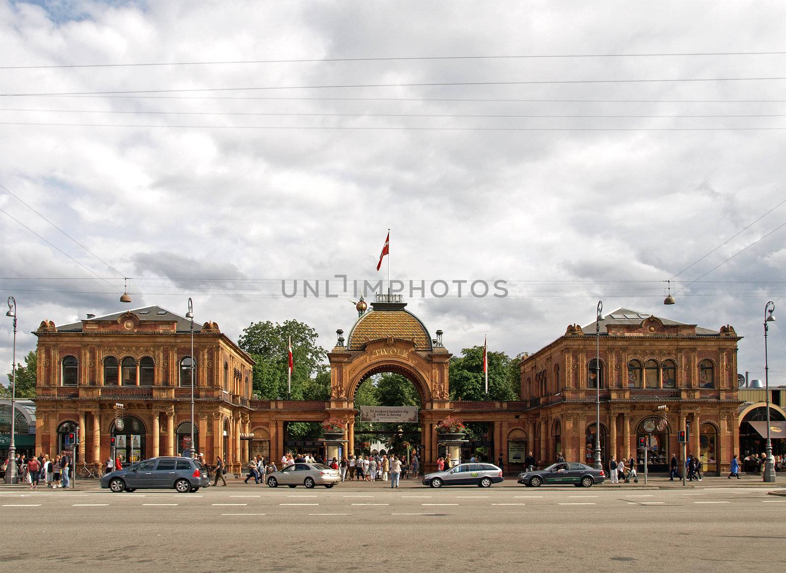 TIVOLI, COPENHAGEN - JULY 19: Tivoli Gardens entrance, July 19, 2009. Built in 1843, it is the most famous amusement park in Denmark. It is a place of enjoyment and recreation for tourists and Danes.