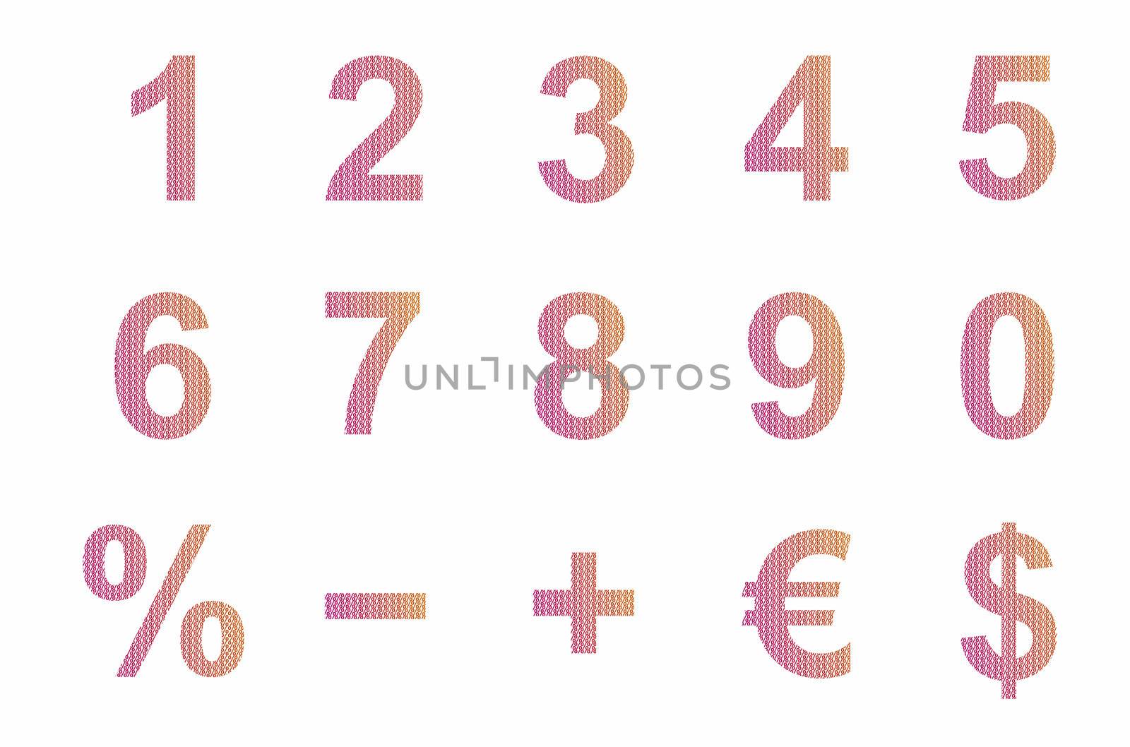 Set of numbers and symbols with percentage background