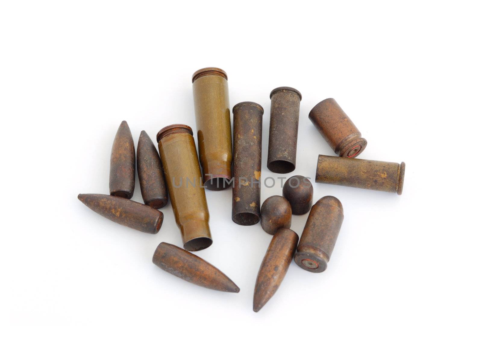 set of old used shells (cartriges) and bullets of World War I