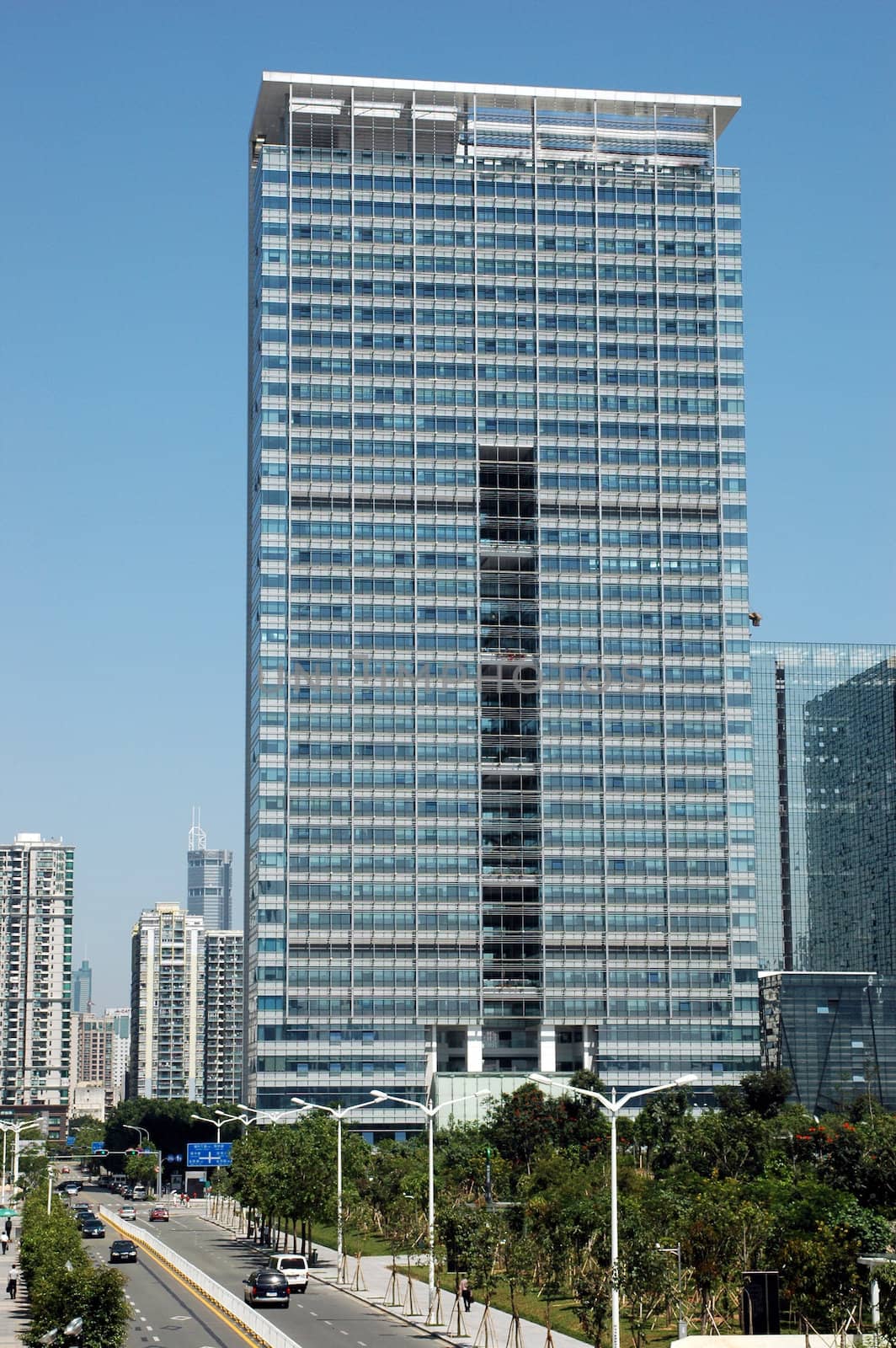 China, Guangdong province, Shenzhen city. Modern Chinese skyscrapers, office buildings in Futian district.