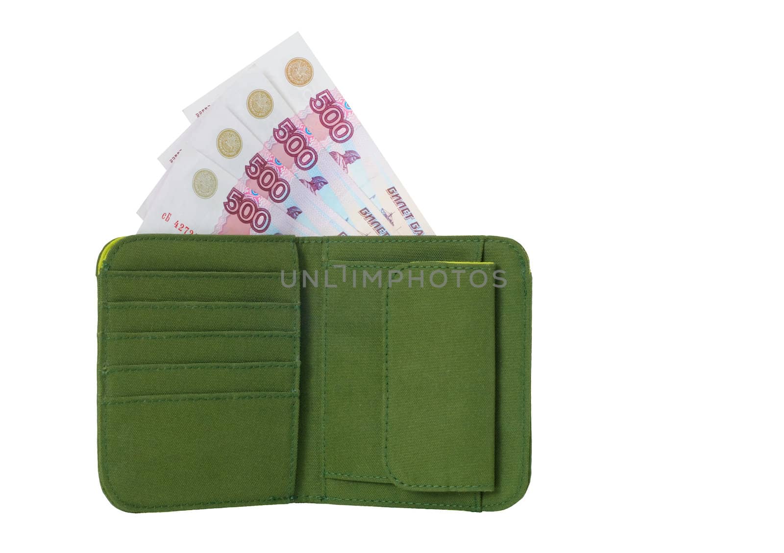 Open wallet with banknotes isolated on a white background
