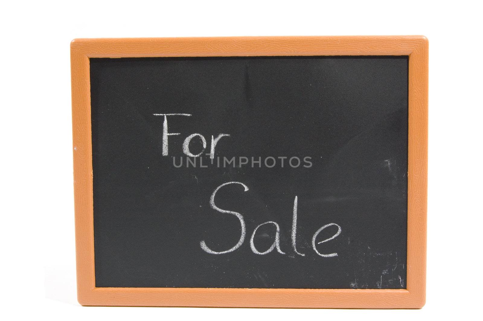 chalkboard with text for sale isolated on white