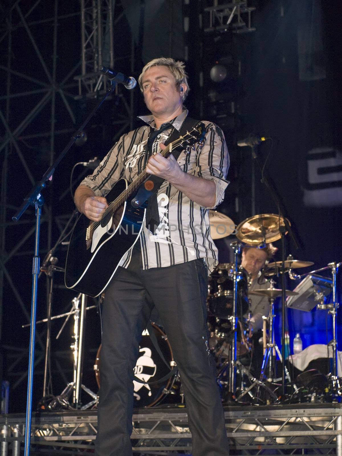 Duran Duran frontman and vocalist Simon Le Bon live on stage in Malta on 26th July 2008 during Red Carpet Massacre Tour