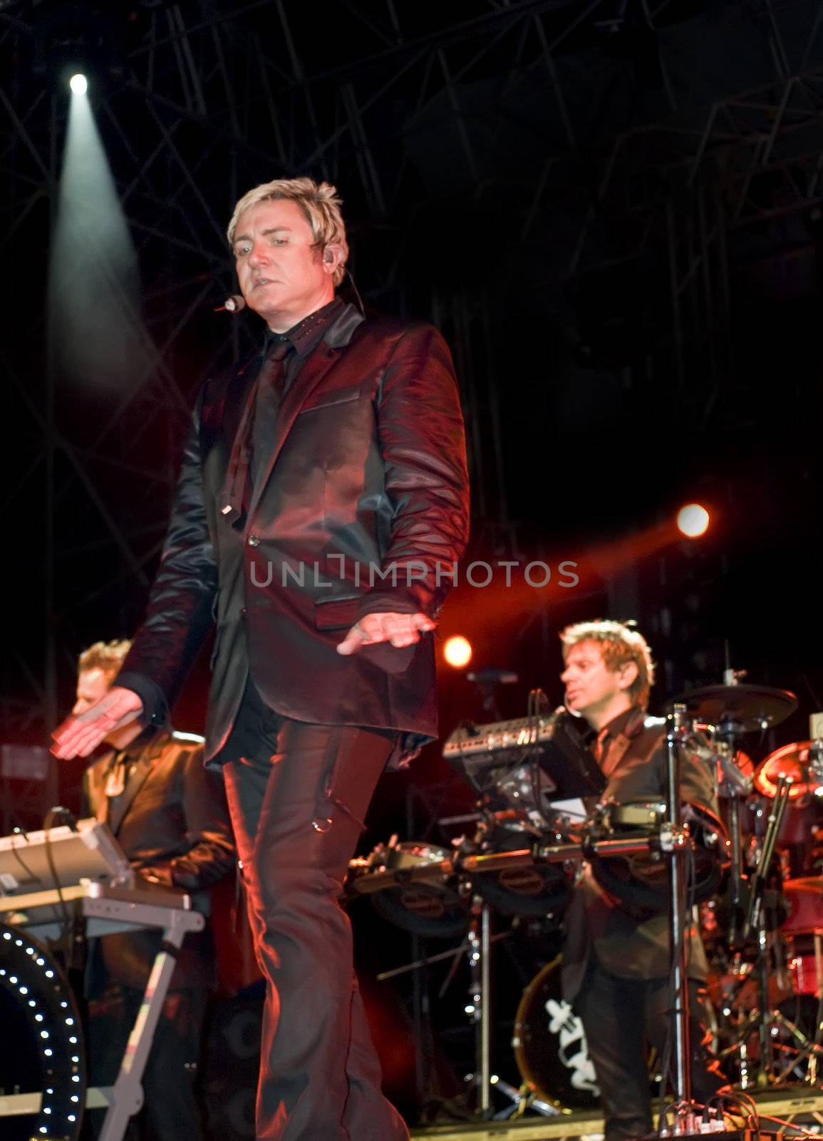 Duran Duran frontman and vocalist Simon Le Bon live on stage in Malta on 26th July 2008 during Red Carpet Massacre Tour