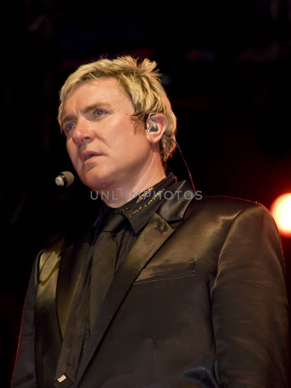 Duran Duran frontman and vocalist Simon Le Bon live on stage in Malta on 26th July 2008 during Red Carpet Massacre Tour